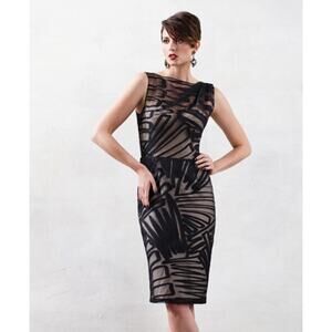 Lela Rose Gathered Boat Neck Corset Black Organza Midi Dress NWT Women’s Size 6